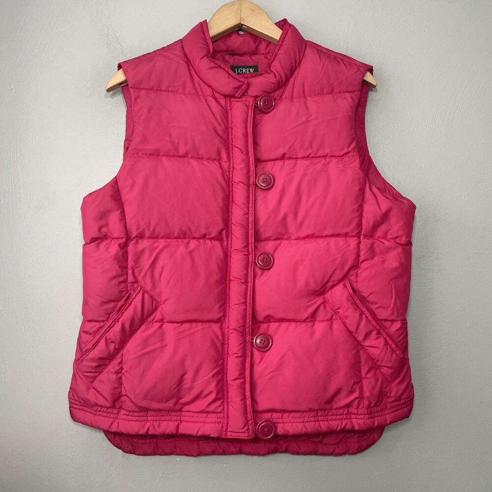 J Crew Down Puffer Vest Size Large Pink Sleeveless Gilet Preppy Dopamine Y2K